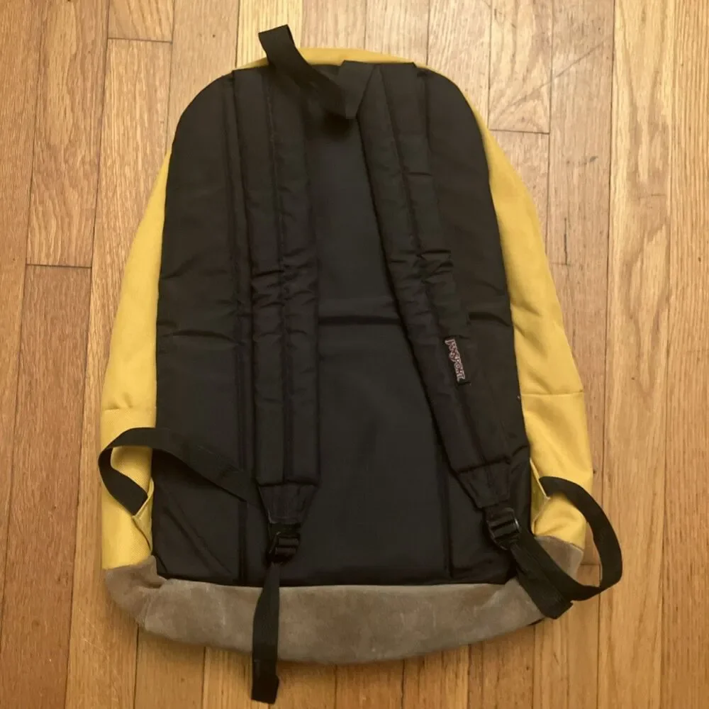 Jansport Right Pack Backpack Mustard Yellow Leather Bottom 18”
